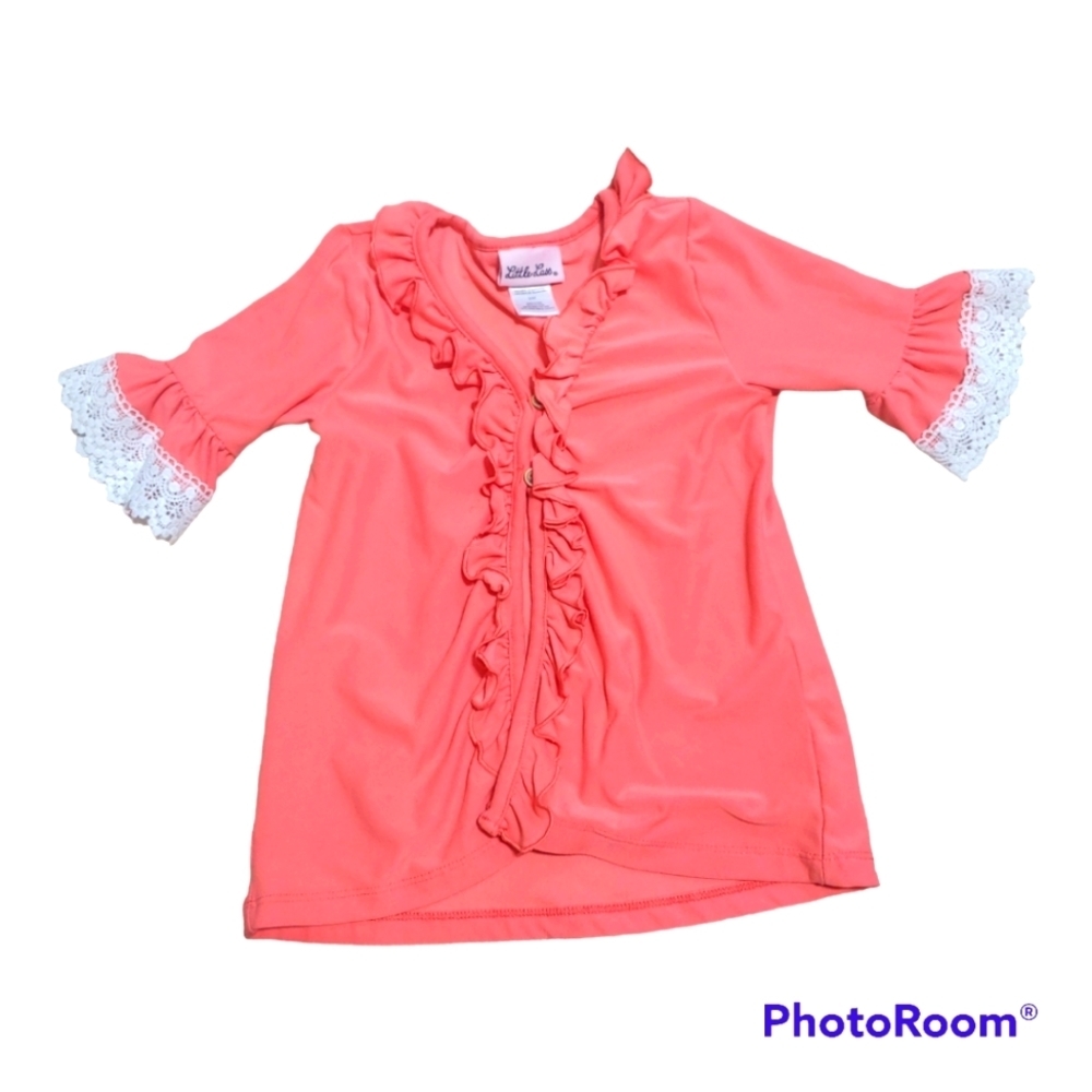 Little Lass Coral and White Lace 2 Button Duster Cardigan for Toddler 24…
